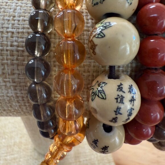 Earth Tone Stretch Bracelet Lot Set Of 10 Beaded Stone & Glass Accessories For W - Picture 8 of 9